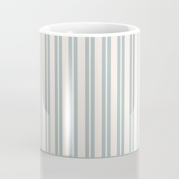 Classic Double Stripe Pattern in Cream and Light Blue-Gray Coffee Mug Gallery Image 4