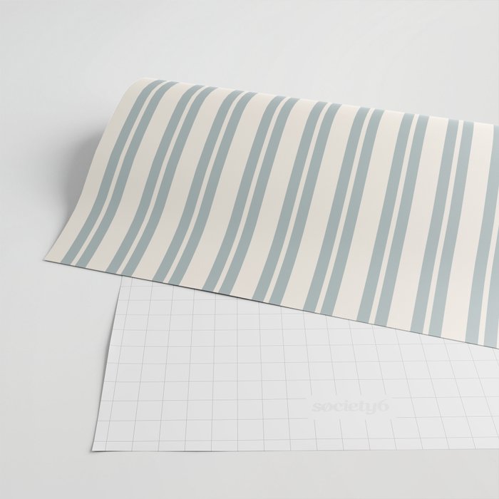 Classic Double Stripe Pattern in Cream and Light Blue-Gray Wrapping Paper Gallery Image 2