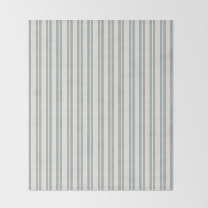 Classic Double Stripe Pattern in Cream and Light Blue-Gray Throw Blanket Gallery Image 2