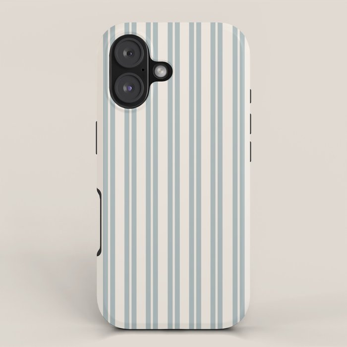 Classic Double Stripe Pattern in Cream and Light Blue-Gray iPhone Case Gallery Image 1