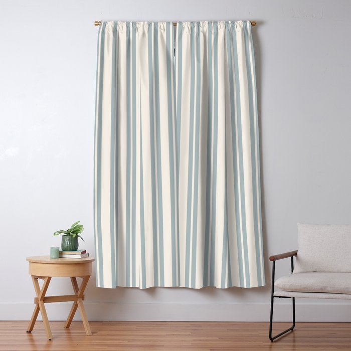 Classic Double Stripe Pattern in Cream and Light Blue-Gray Window Curtain Gallery Image 5