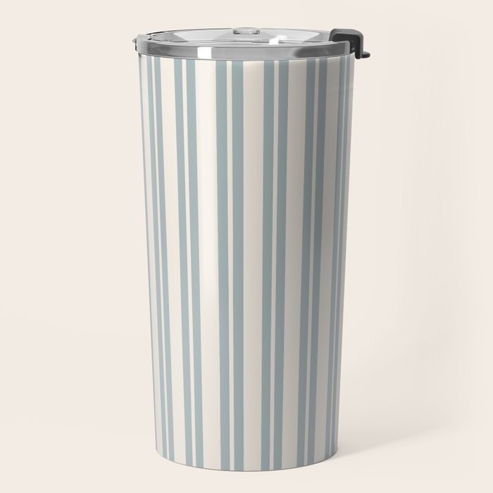 Classic Double Stripe Pattern in Cream and Light Blue-Gray Travel Mug Gallery Image 2