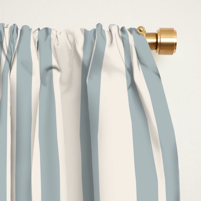 Classic Double Stripe Pattern in Cream and Light Blue-Gray Window Curtain Gallery Image 2