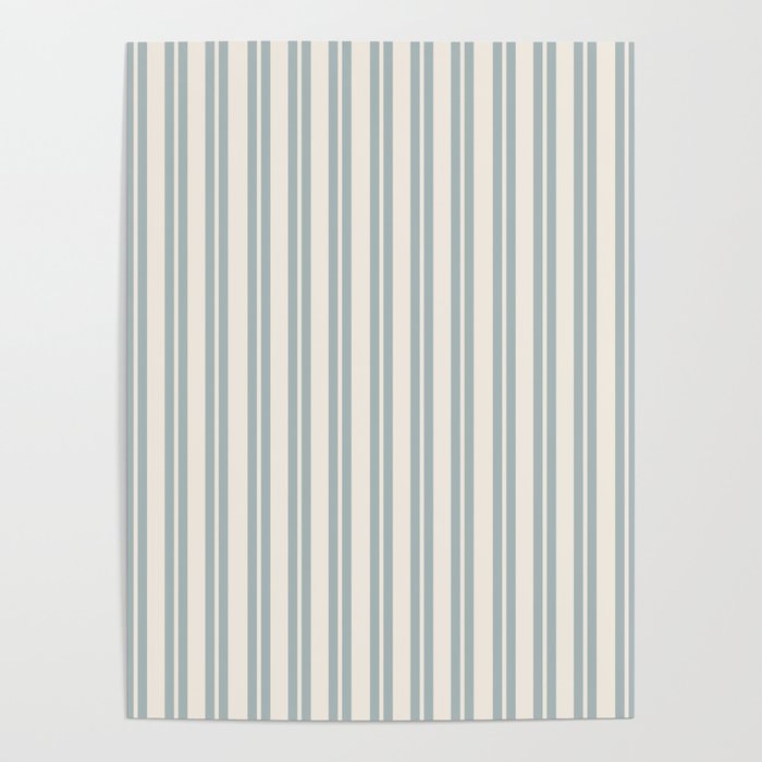 Classic Double Stripe Pattern in Cream and Light Blue-Gray Poster Gallery Image 4