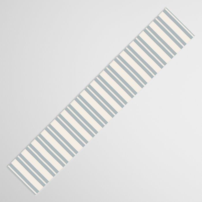 Classic Double Stripe Pattern in Cream and Light Blue-Gray Table Runner Gallery Image 3