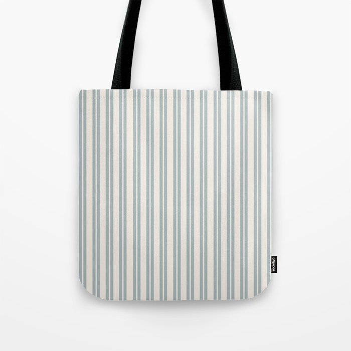 Classic Double Stripe Pattern in Cream and Light Blue-Gray Tote Bag Gallery Image 1