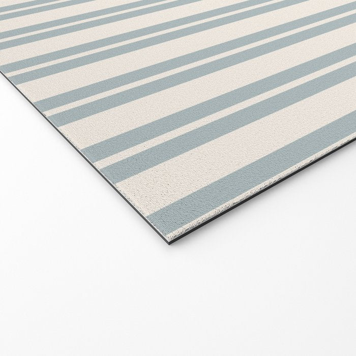 Classic Double Stripe Pattern in Cream and Light Blue-Gray Welcome Mat Gallery Image 2