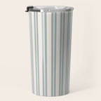 Classic Double Stripe Pattern in Cream and Light Blue-Gray Travel Mug Gallery Image 3
