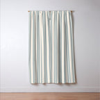 Classic Double Stripe Pattern in Cream and Light Blue-Gray Window Curtain Gallery Image 3