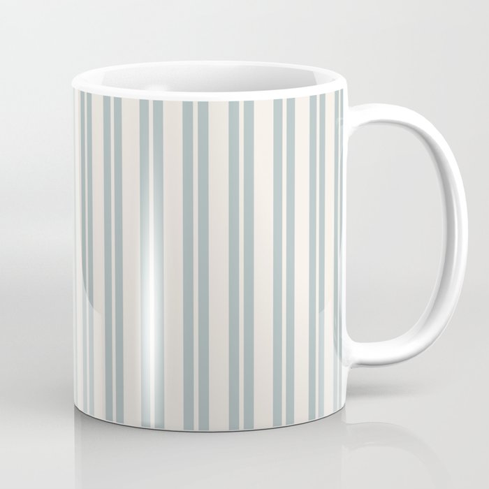 Classic Double Stripe Pattern in Cream and Light Blue-Gray Coffee Mug Gallery Image 1