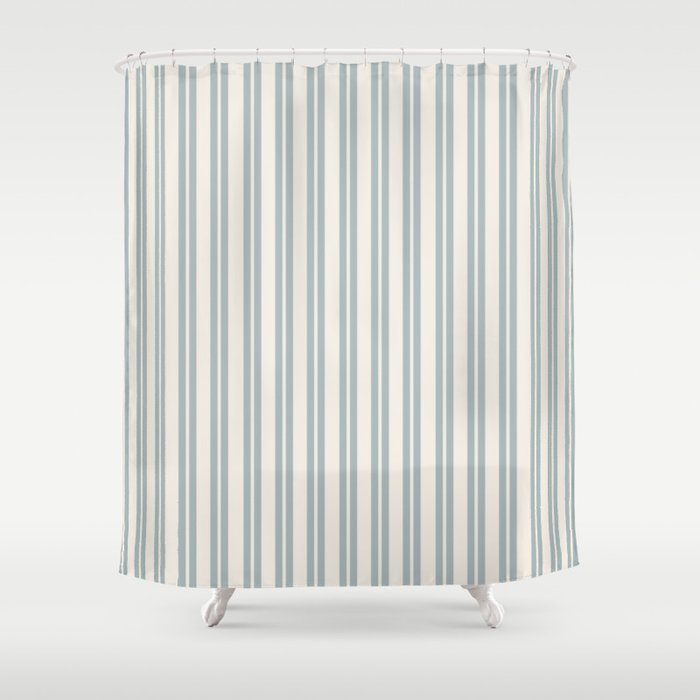 Classic Double Stripe Pattern in Cream and Light Blue-Gray Shower Curtain Gallery Image 1