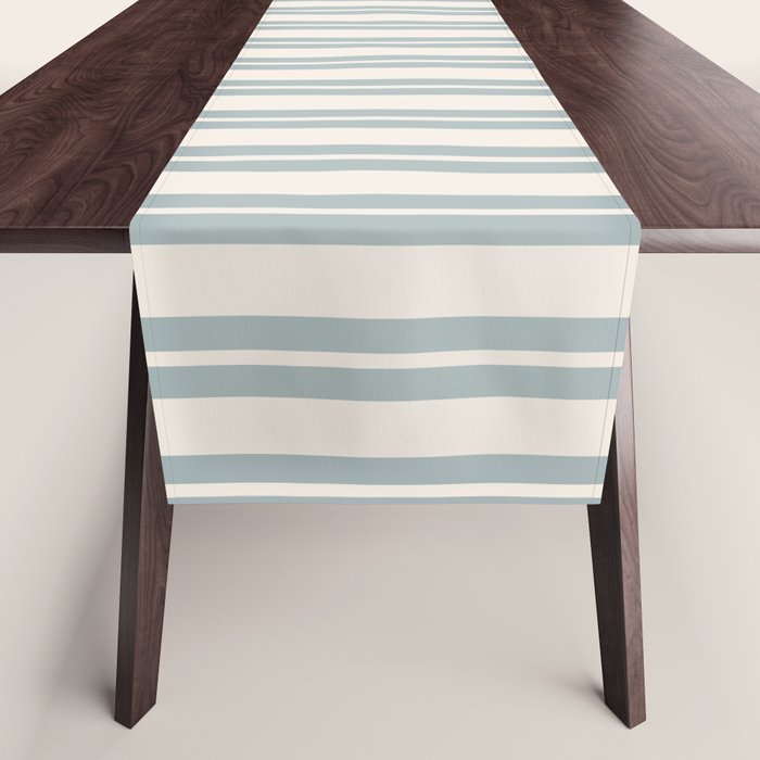 Classic Double Stripe Pattern in Cream and Light Blue-Gray Table Runner Gallery Image 1
