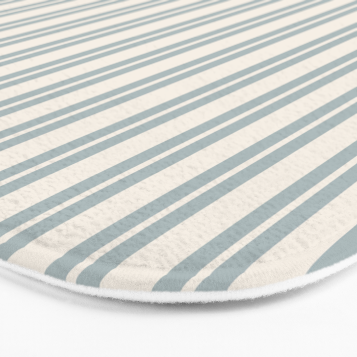 Classic Double Stripe Pattern in Cream and Light Blue-Gray Bath Mat Gallery Image 3