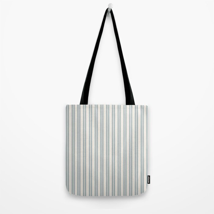 Classic Double Stripe Pattern in Cream and Light Blue-Gray Tote Bag Gallery Image 2