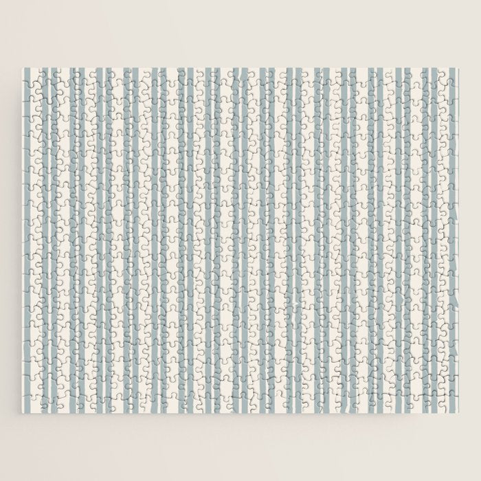 Classic Double Stripe Pattern in Cream and Light Blue-Gray Jigsaw Puzzle Gallery Image 1