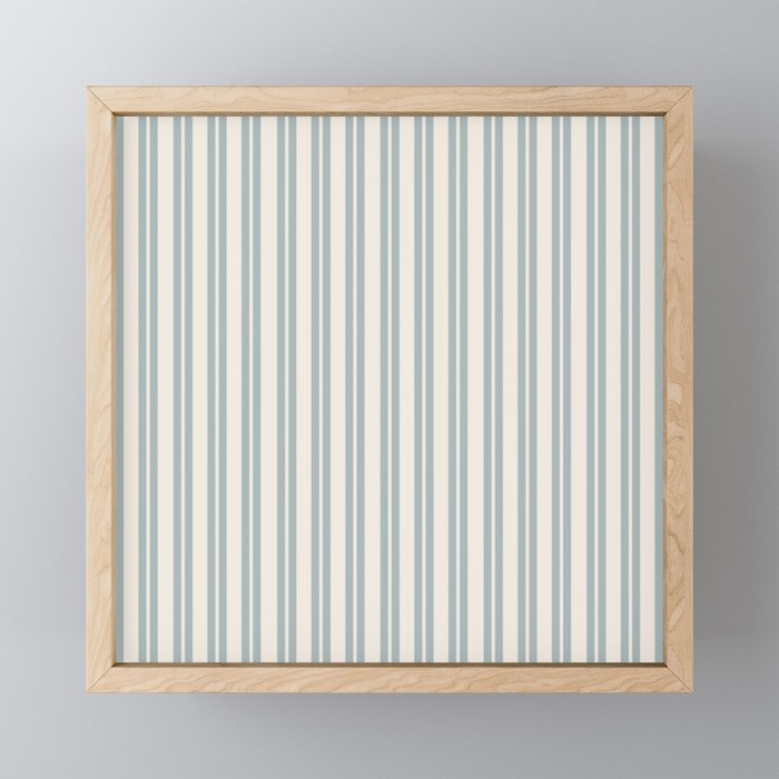 Classic Double Stripe Pattern in Cream and Light Blue-Gray Mini Art Print Gallery Image 1