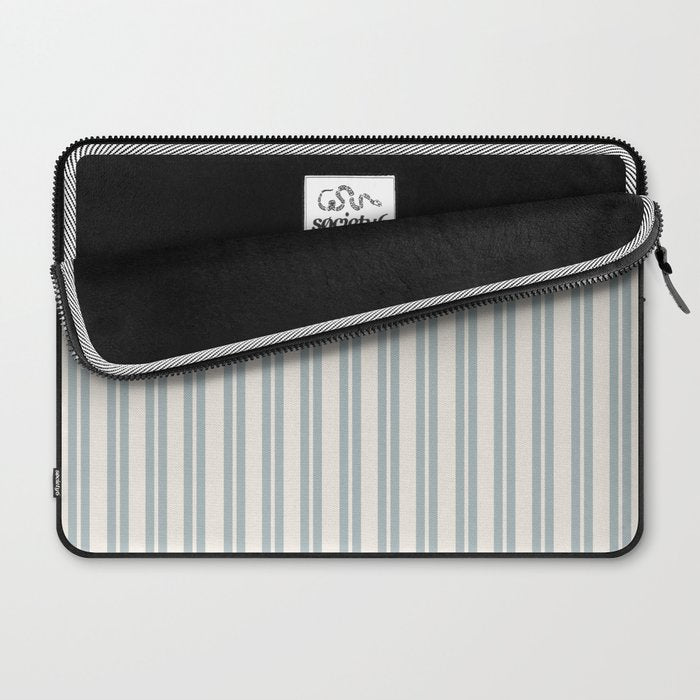 Classic Double Stripe Pattern in Cream and Light Blue-Gray Laptop Sleeve Gallery Image 2