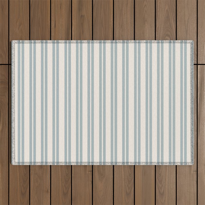Classic Double Stripe Pattern in Cream and Light Blue-Gray Outdoor Rug Gallery Image 1