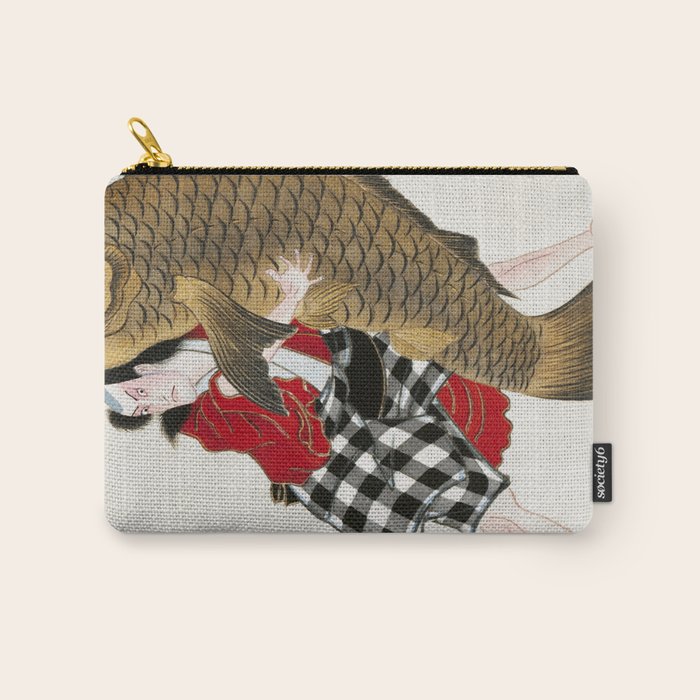 Man And Fish Japanese Woodblock Print Carry All Pouch Gallery Image 1