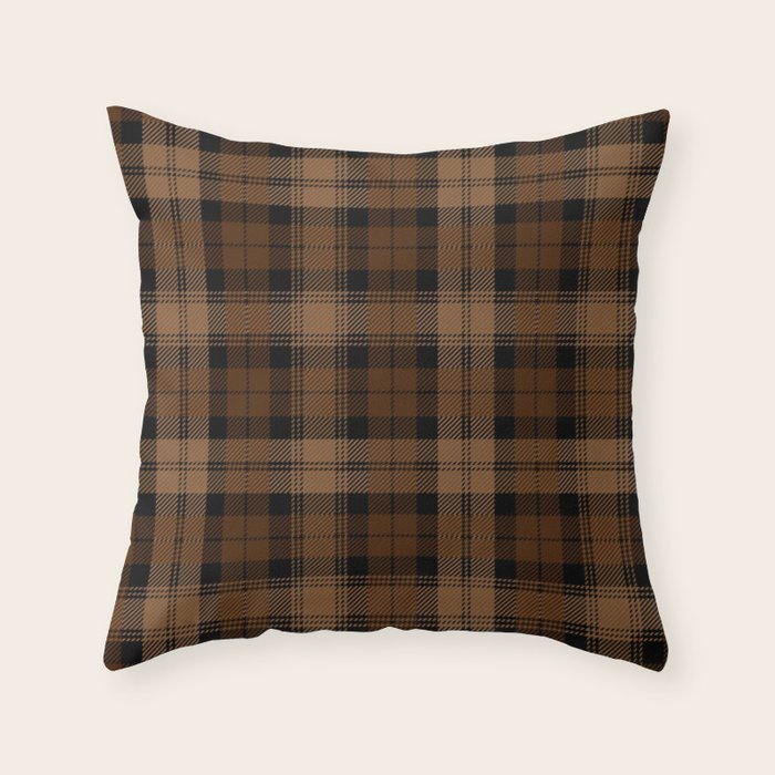 Black Brown Tartan Plaid Scottish Pattern Throw Pillow