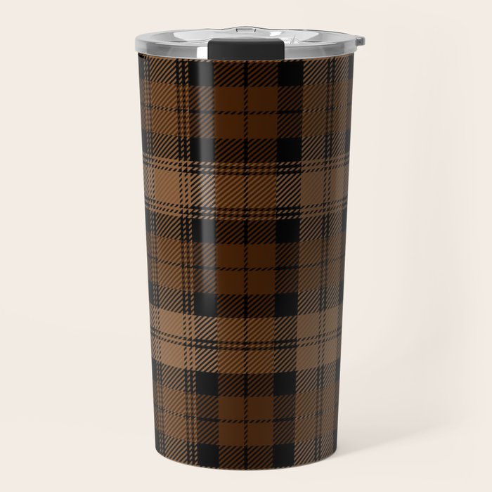 Black Brown Tartan Plaid Scottish Pattern Travel Mug Gallery Image 1