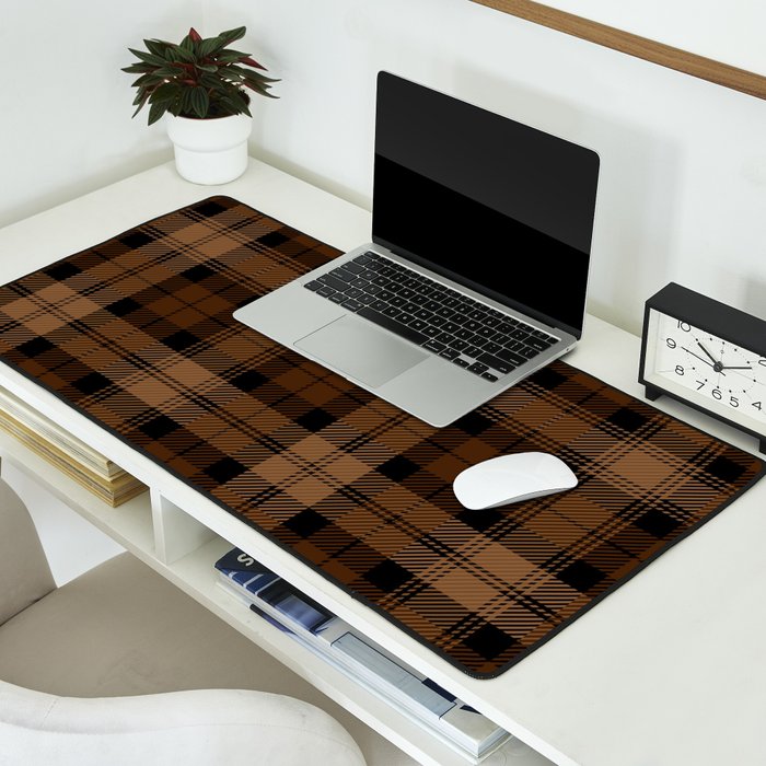 Black Brown Tartan Plaid Scottish Pattern Desk Mat Gallery Image 2