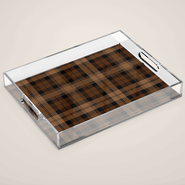 Black Brown Tartan Plaid Scottish Pattern Acrylic Tray Gallery Image 1