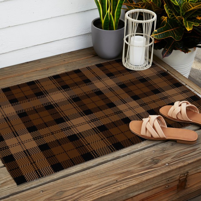 Black Brown Tartan Plaid Scottish Pattern Outdoor Rug Gallery Image 2