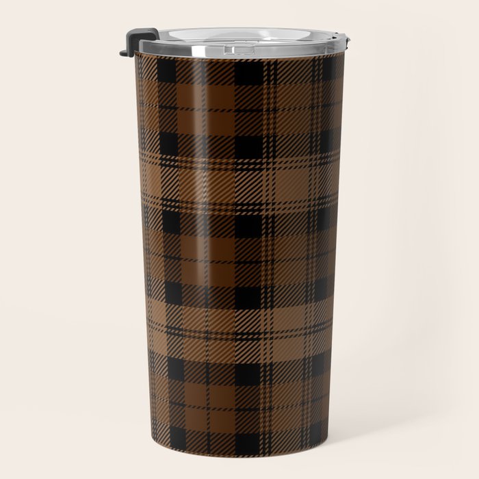 Black Brown Tartan Plaid Scottish Pattern Travel Mug Gallery Image 3
