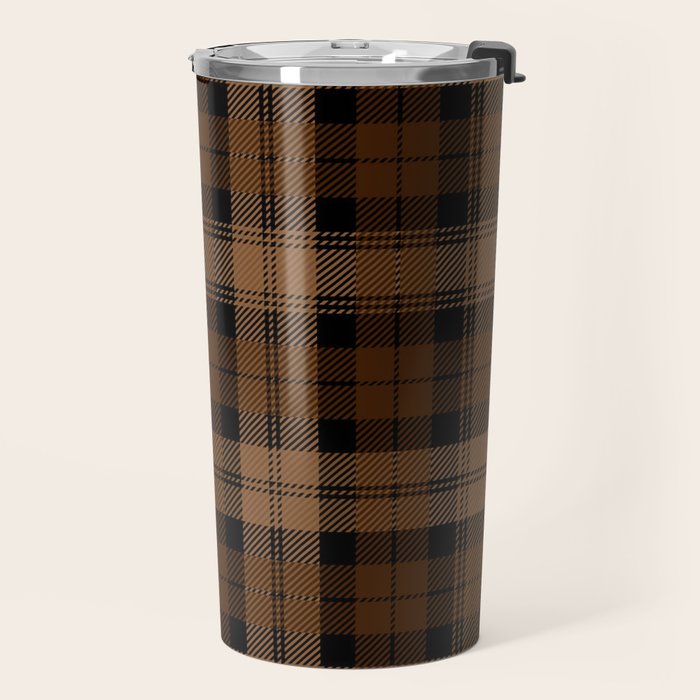 Black Brown Tartan Plaid Scottish Pattern Travel Mug Gallery Image 2