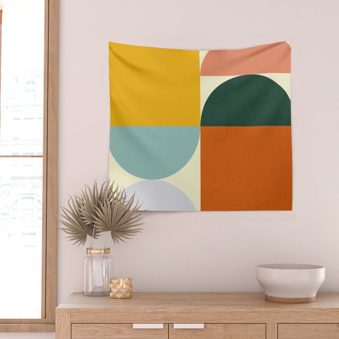 Geometric Abstract Mid Century Modern 4 Wall Tapestry Gallery Image 2