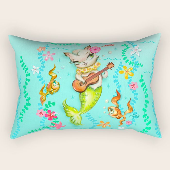 Mermaid Cat with Ukulele Rectangular Pillow Gallery Image 2
