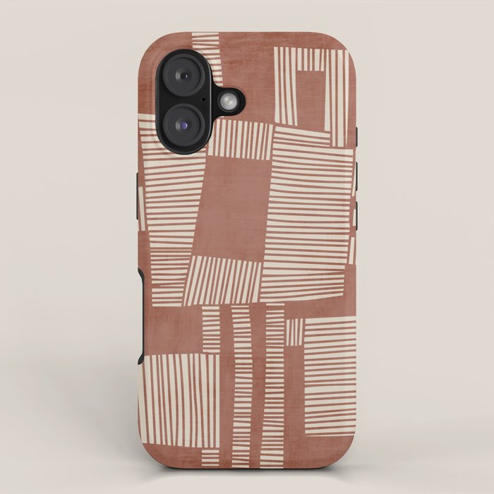 Modern Abstract Terracotta Linocut Boho Art iPhone Case Gallery Image 1