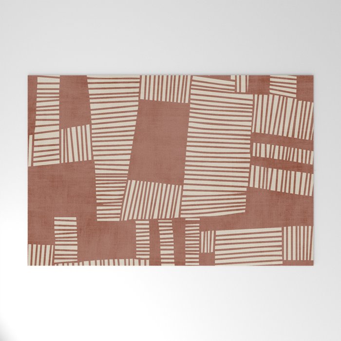 Modern Abstract Terracotta Linocut Boho Art Welcome Mat Gallery Image 1