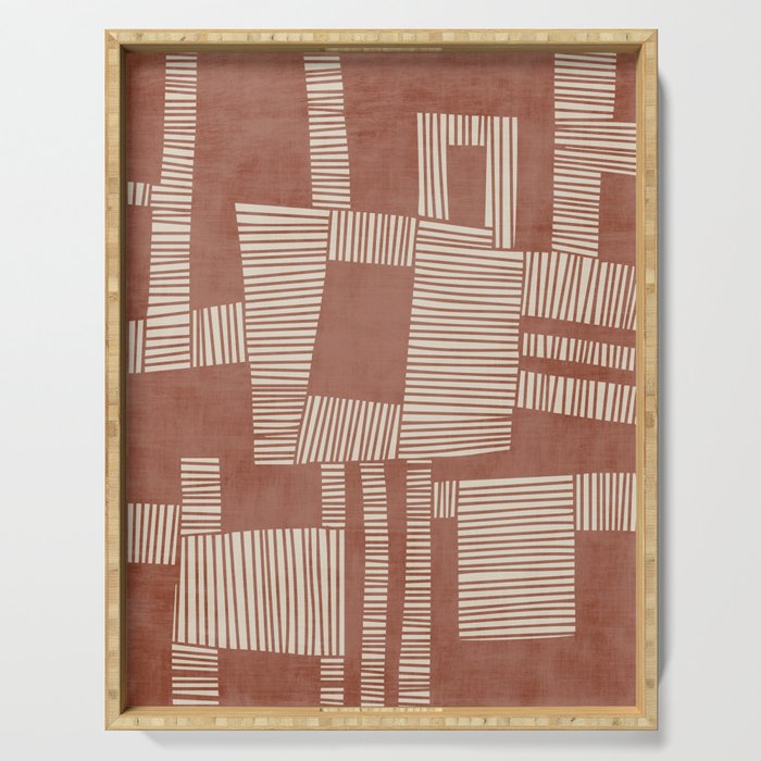 Modern Abstract Terracotta Linocut Boho Art Serving Tray Gallery Image 1