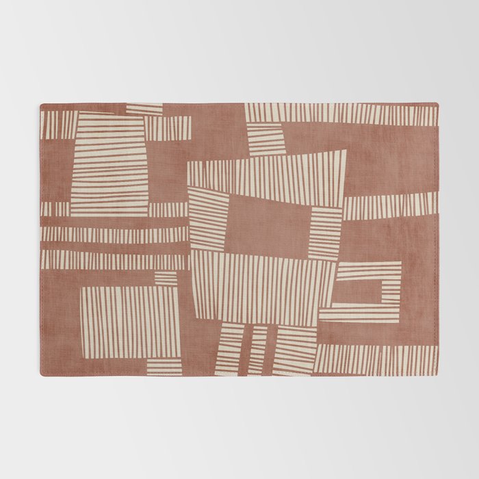 Modern Abstract Terracotta Linocut Boho Art Rug Gallery Image 2