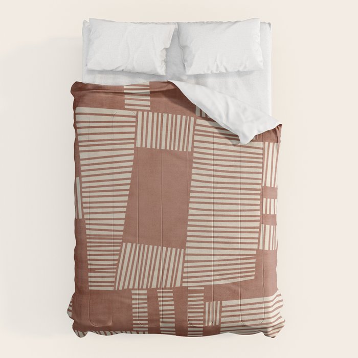 Modern Abstract Terracotta Linocut Boho Art Comforter Gallery Image 6