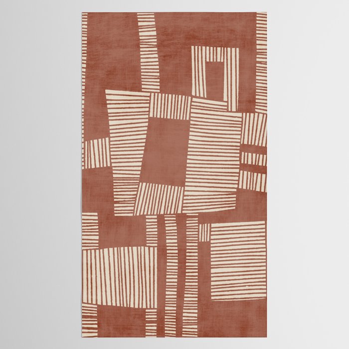 Modern Abstract Terracotta Linocut Boho Art Tablecloth Gallery Image 2