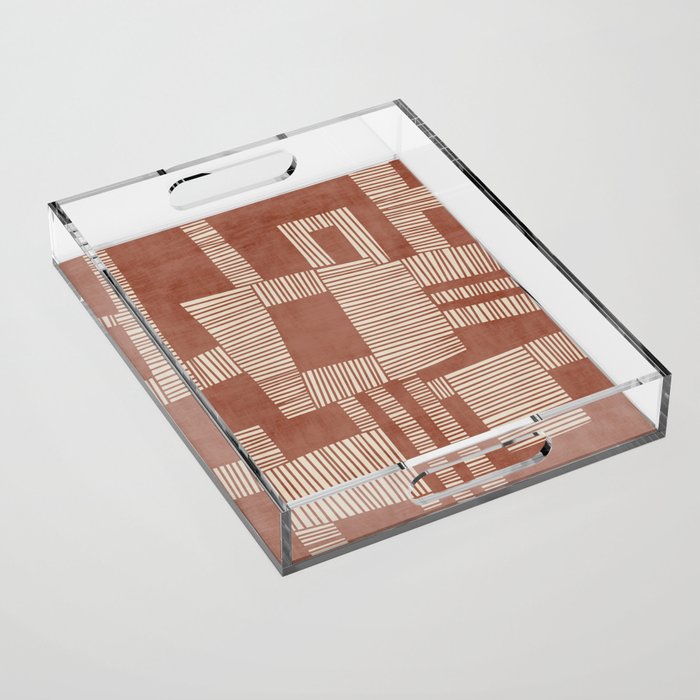 Modern Abstract Terracotta Linocut Boho Art Acrylic Tray Gallery Image 1