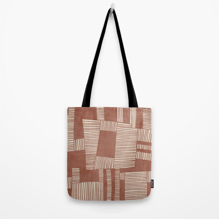 Modern Abstract Terracotta Linocut Boho Art Tote Bag Gallery Image 2