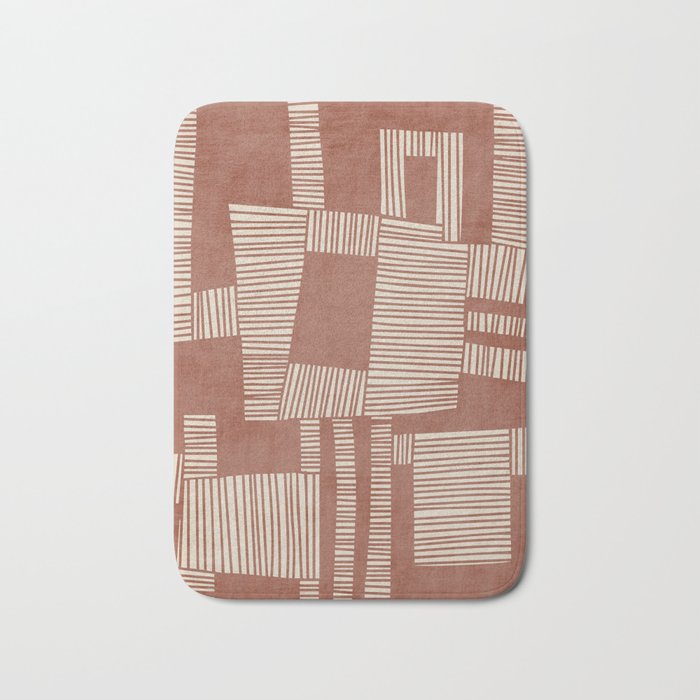 Modern Abstract Terracotta Linocut Boho Art Bath Mat Gallery Image 1