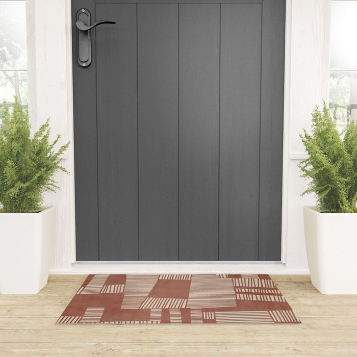 Modern Abstract Terracotta Linocut Boho Art Welcome Mat Gallery Image 3