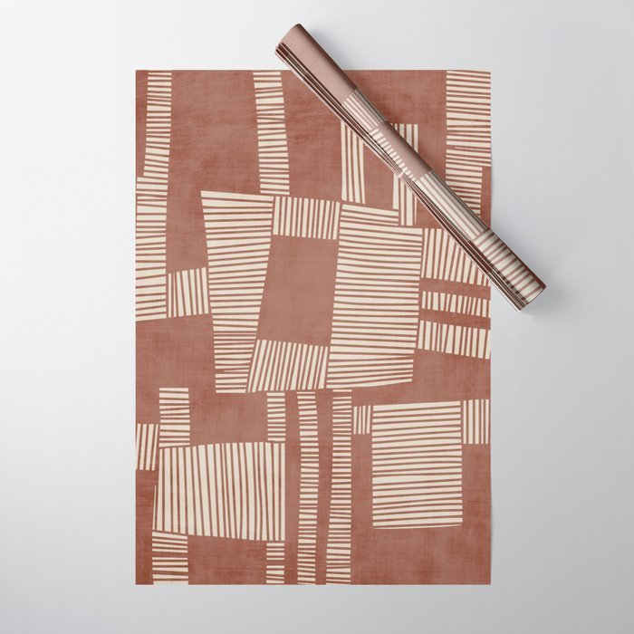 Modern Abstract Terracotta Linocut Boho Art Wrapping Paper Gallery Image 1