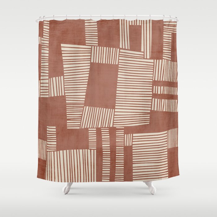 Modern Abstract Terracotta Linocut Boho Art Shower Curtain Gallery Image 1