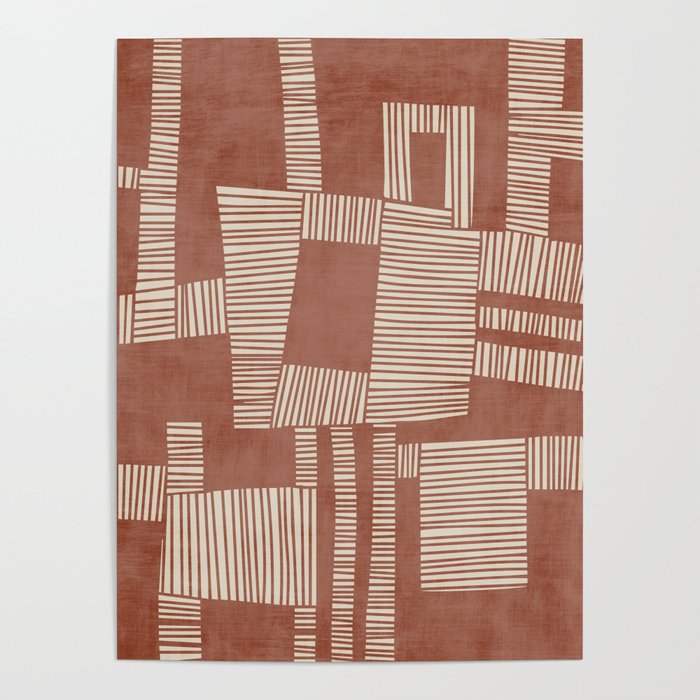 Modern Abstract Terracotta Linocut Boho Art Poster Gallery Image 1