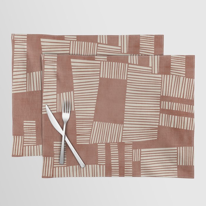 Modern Abstract Terracotta Linocut Boho Art Placemat Gallery Image 1