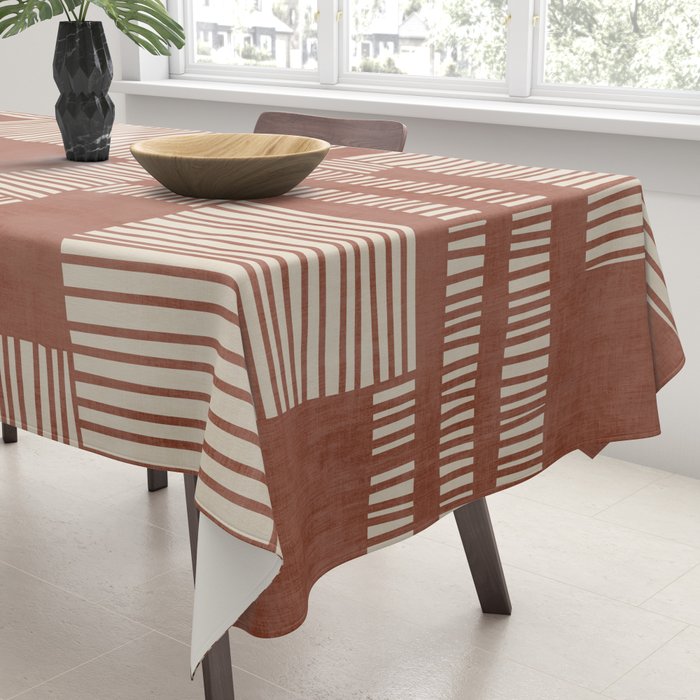 Modern Abstract Terracotta Linocut Boho Art Tablecloth Gallery Image 3