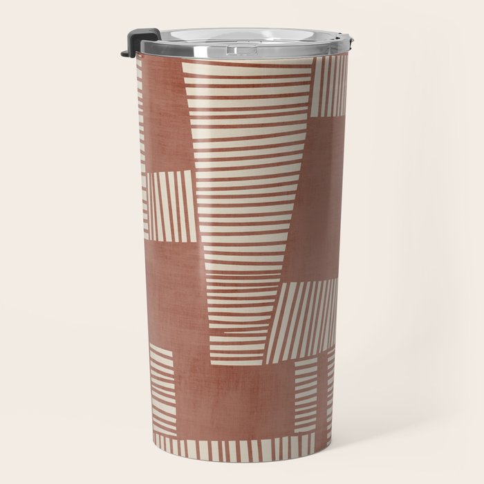 Modern Abstract Terracotta Linocut Boho Art Travel Mug Gallery Image 3