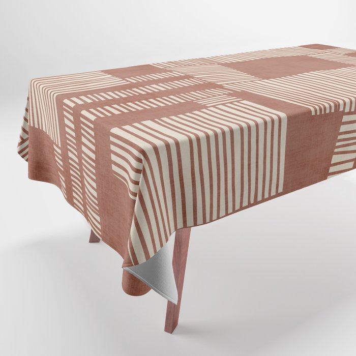 Modern Abstract Terracotta Linocut Boho Art Tablecloth Gallery Image 1