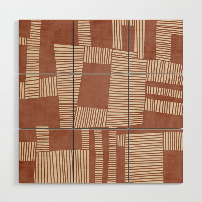 Modern Abstract Terracotta Linocut Boho Art Wood Wall Art Gallery Image 1